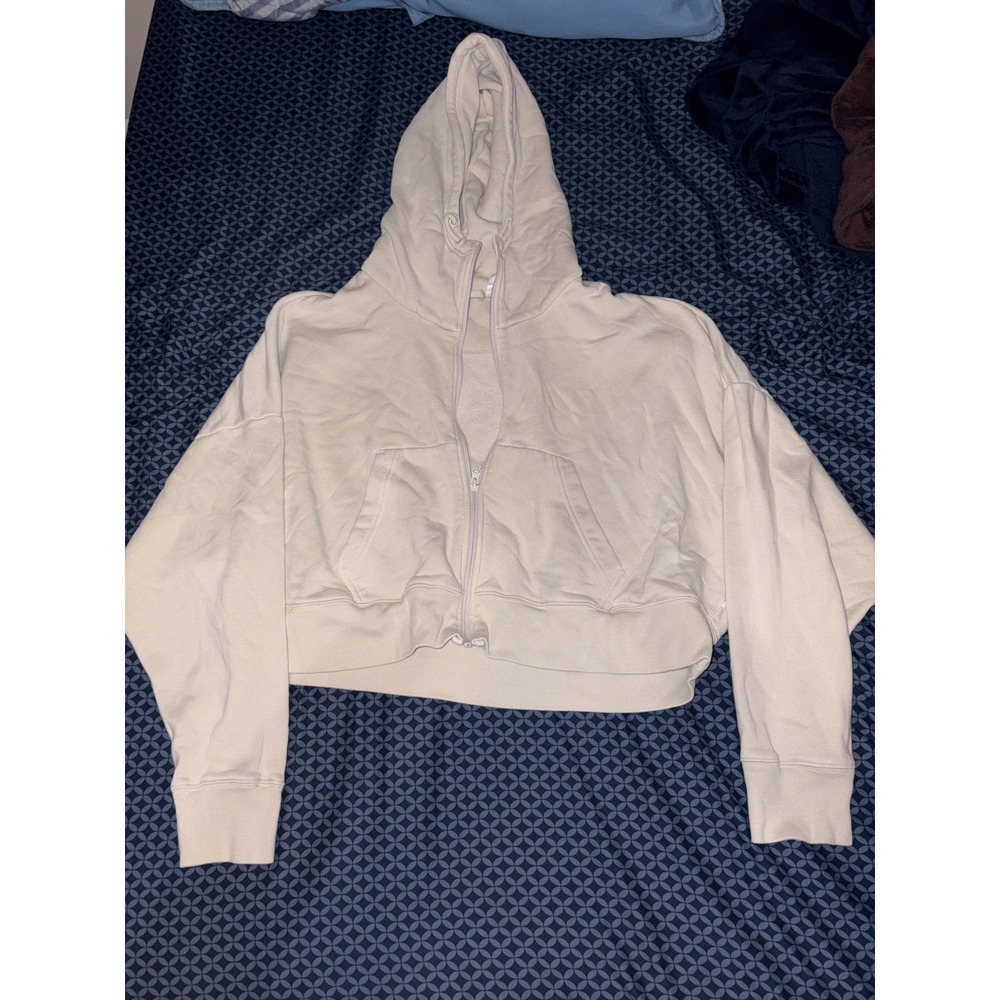 ADIDAS Womens Crop Hoodie Jumper S Cream